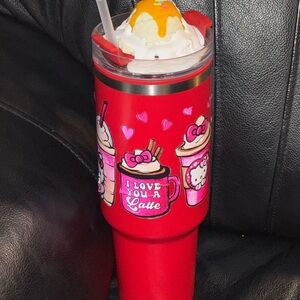 Red Tumbler with Cute Graphics and Straw